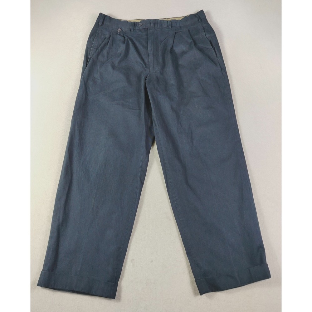 Faconnable Pants Mens 36 Blue Pleated Chino Classic Fit Office Business Casual